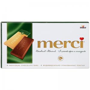 Шоколад MERCI лесной орех и миндаль 100г