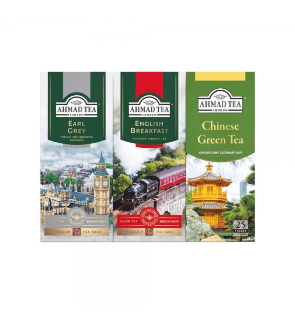 Чай черный и зеленый Ahmad Tea Earl Grey + English Breakfast + Chinese Green 145г (75 пак.)